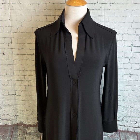 Norma Kamali Jersey Shift Dress Sz S Stretch Long Sleeve Pockets Minimalist - Picture 8 of 16